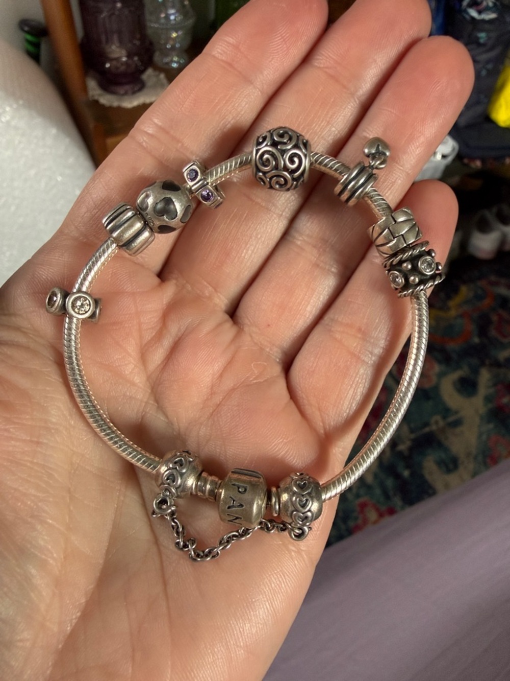 8 inch long silver pandora bracelet with 9 charms/extras - Picture 6 of 6